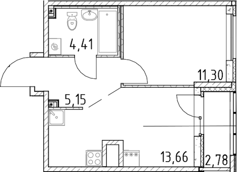 1-комнатная квартира 34.52 м², 16/23 эт., ЖК «Город Первых»